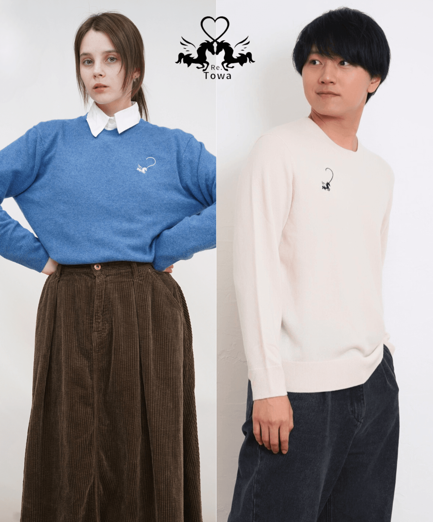 Towa カシミヤ100%セーター(青と白)