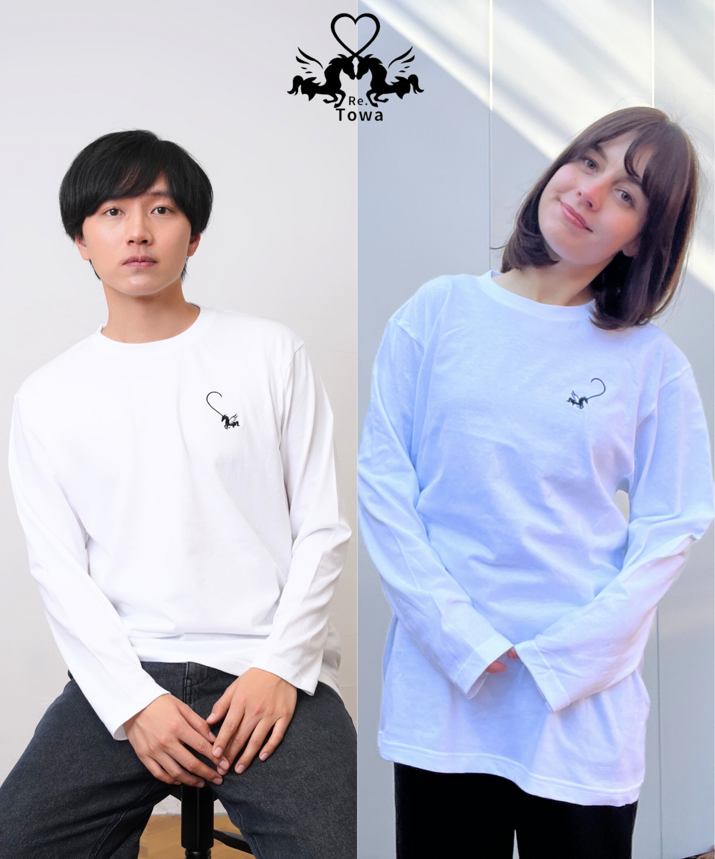 Towa 100% Cotton Matching Long T-shirts (White)