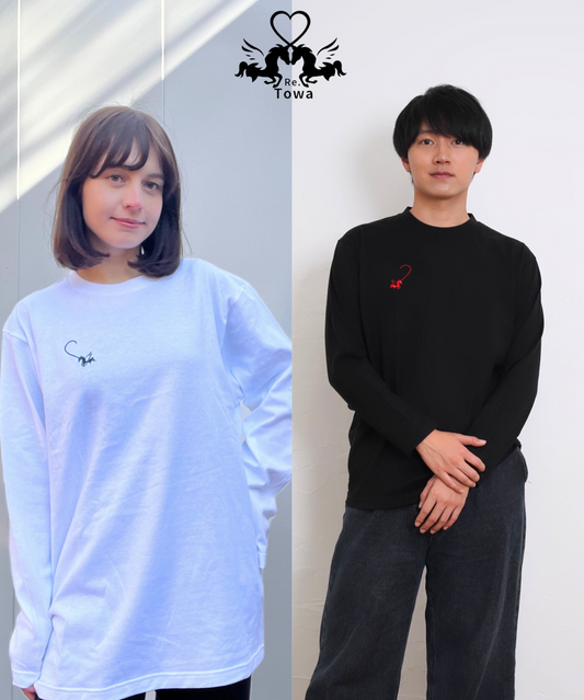 Towa コットン100%ロングTシャツペア(ホワイト&ブラック)